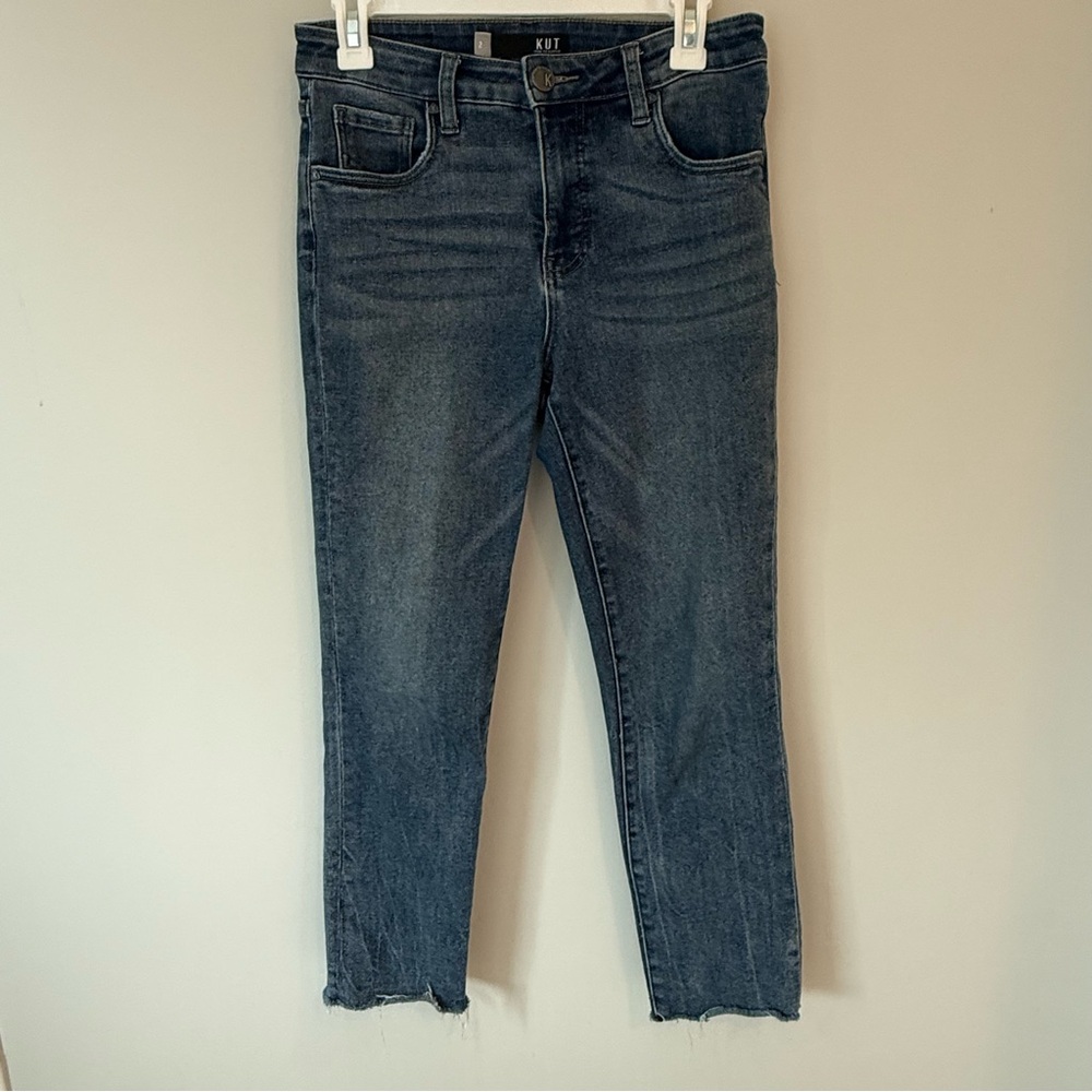 Kut from the Kloth Reese High Rise Ankle Straight Leg Stretch Raw Hem Jeans Sz S